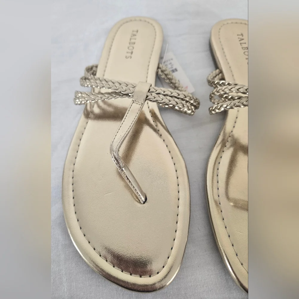 *NWT* Talbots Cece Metallic Gold Braided Sandals Faux Leather Straps, size 10M - Picture 3 of 5